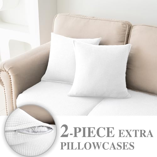 Couch Cushion Covers for Sectional Sofa L Shape Washable Separate Seat Chaise Couch Cover Stretch Sofa Slipcovers with 2 Pcs Pillowcases (White / Seat Only: 3 Seat + 1 Chaise)