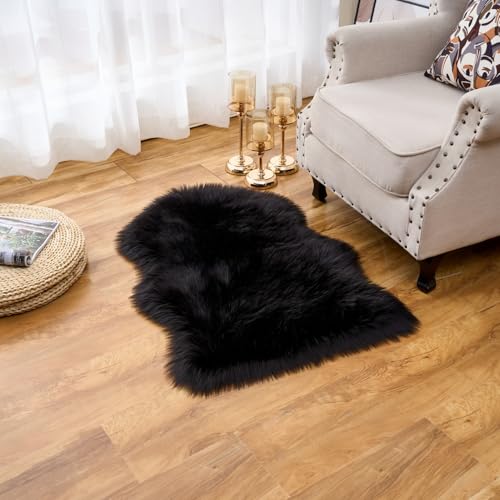 Ultra Soft Fluffy Shaggy Area Rug Faux Fur Rug Chair Cover Seat Pad Fuzzy Area Rug for Bedroom Floor Sofa Living Room (Black / 2' x 3' (Sheepskin))