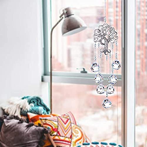 Tree of Life Crystal Prism Suncatcher Rainbow Maker Garden Decor (Clear Crystal Ball-long Chain)