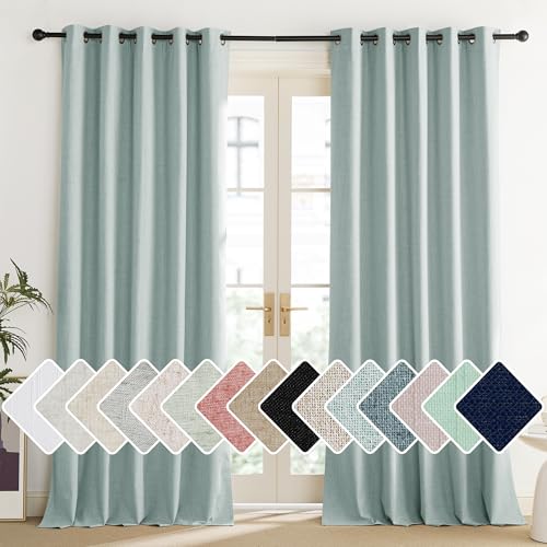 100% Absolutely Blackout Linen Curtains with Thermal Insulated Liner (62"W x 95"L (Pack of 2) / Seafoam Green)