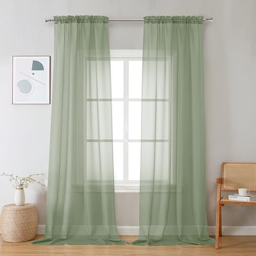 2 Pieces Bedroom Curtains 96" Length for Farmhouse (Sage Green / 42"W x 96"L (Pack of 2))