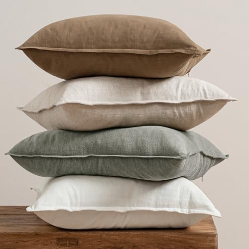 Neutral Boho Linen Decorative Pillow Covers 20x20 Inch Pack of 4 (20" x 20" (Pack of 4) / Neutral)