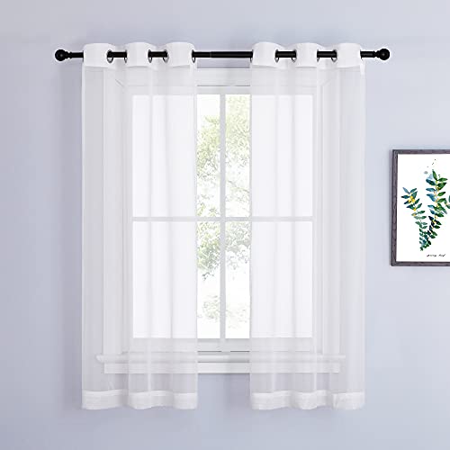 Voile Sheer Window Curtains 63 inch Length (Ivory / 37"W x 63"L (Pack of 2))