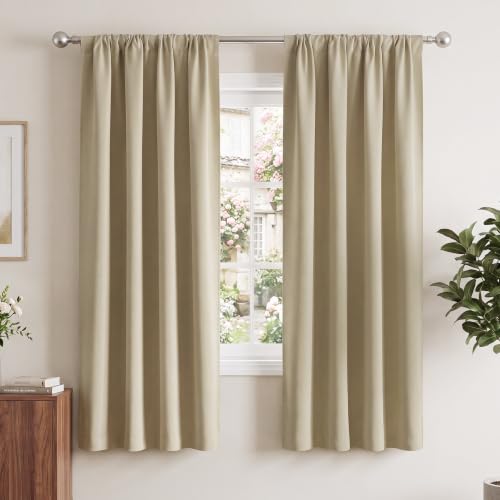 Window Treatment Thermal Insulated Rod Pocket Room Darkening Curtains (Cocoa Eggnog / 42"W x 63"L (Pack of 2))