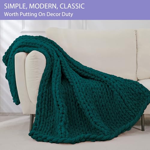 Chunky Knit Throw Blanket for Couch (Dark Green / 40"x60" (Medium Size Throw）)