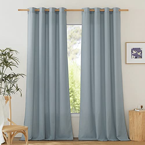 Linen Flax Semi Sheer Curtains 94" Length (Stone Blue / 55"W x 94"L (Pack of 2))