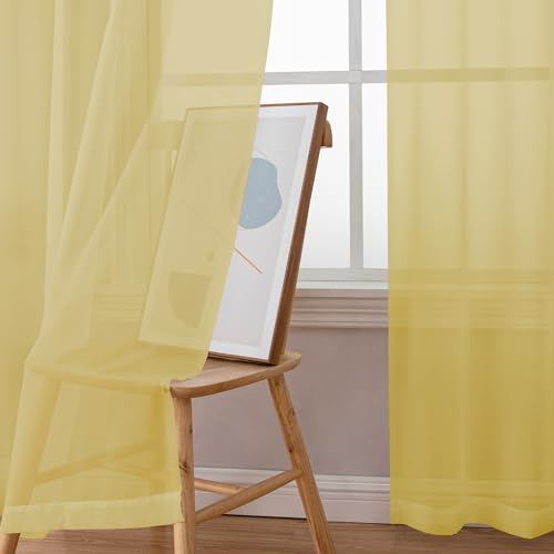 Yellow Valances 14 Inches Long for Living Room Pocket 2 Panel Light Filtering Sheer Translucent Valence Toppers for Short Window Kitchen Bathroom Bedroom 42x14 Inch Length (Yellow / 42"W x 14"L (Pack of 2))