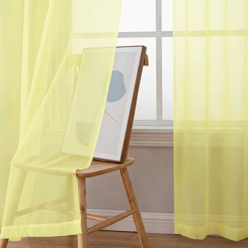 Sheer Curtains 63 Inch Length 2 Panels (Light Yellow / 42"W x 63"L (Pack of 2))