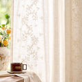Floral Linen Curtains 63 Inch Farmhouse Back Tab 2 Panels (Vine | Ivory / 50"W x 63"L (Pack of 2))