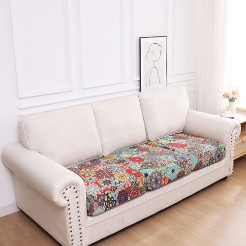 Printed Couch Cushion Covers (Red / Seat Cover 3 Pack)