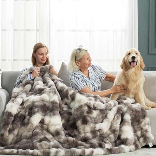 Faux Fur Throw Blanket for Couch (Tie-dye Taupe / Throw(50" x 60"))