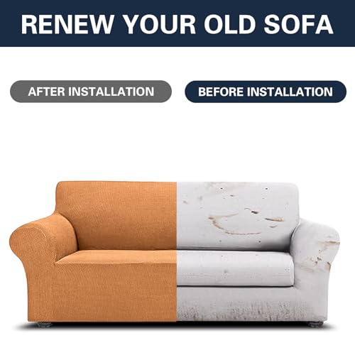 2026 New Stretch Oversized Sofa Slipcovers Couch Sofa Cover for 4 Seater Furniture Protector Covers with Elastic Bottom Jacquard Fabric Small Checks for Pets (Golden / Oversized Sofa)