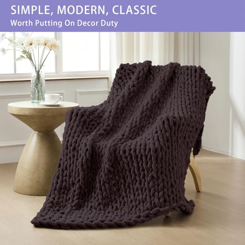 Chunky Knit Throw Blanket for Couch (Chocolate With Purple Tone / 40"x80" (Special Size Throw))