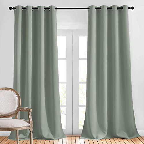 Room Darkening Sage Green Curtains 108 inch Length (Sage Green / 52"W x 108"L (Pack of 2))