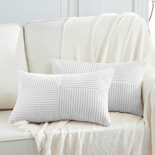 2 Packs White Lumbar Decorative Throw Pillow Covers 12x20 Inch for Living Room Couch Bed Sofa (White / 20" x 12" (Pack of 2))