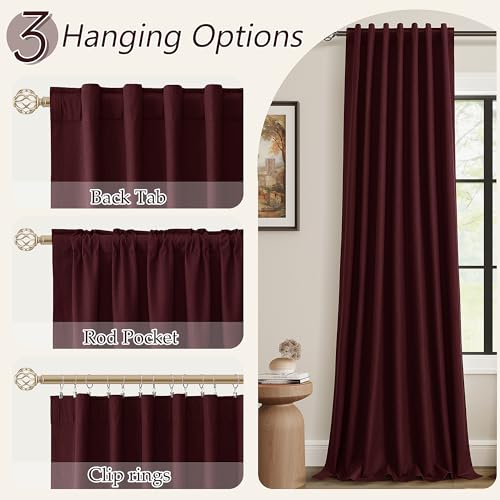 100% Blackout Curtains 96 Inch Length 2 Panels Set for Living Room Bedroom Back Tab Thermal Insulated Black Out Linen Drapes Room Darkening Window Curtains 96 Inches Long (Burgundy / 52"W x 96"L (Pack of 2))