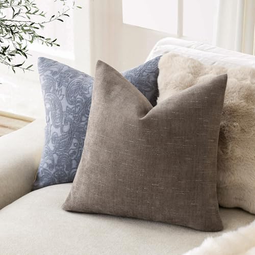 Solid Textured Chenille Throw Pillow Covers 24x24 Inch (24" x 24" (Pack of 2) / Taupe Grey)