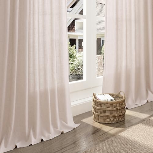 Natural White Linen Curtains 84 Inch Length for Living Room Burlap Light Filtering Semi Sheer Curtain Back Tab Neutral Farmhouse Privacy Drapes for Bedroom Office 52x84 (52"W x 84"L (Pack of 2) / Natural White)
