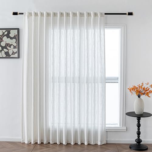 Natural Linen White Curtains 84 Inches Long (100"W x 84"L (Pack of 1) / Beige White)