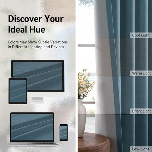 100% Blackout Linen Curtains 90 Inch Long 2 Panels Set (Glacier | Stone Blue / 50"W x 90"L (Pack of 2))