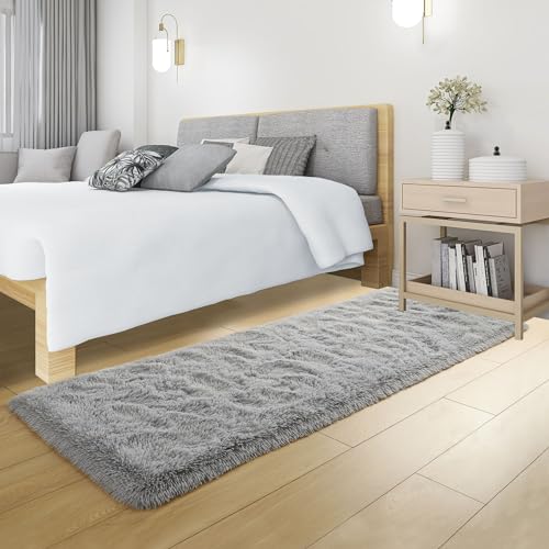Grey Soft Runner Rugs for Bedroom 2x6 ft with Rubber Backing (Grey / 2' X 6' (Runner))