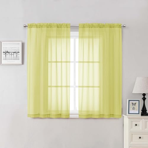 Lemon Sheer Curtains for Living Room 54 Inch Length 2 Pcs (Lemon / 42"W x 54"L (Pack of 2))
