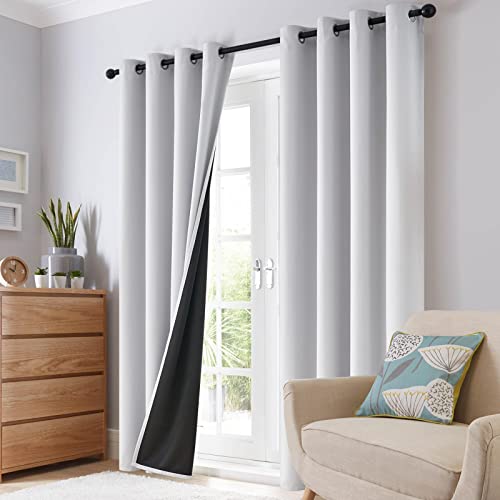 White 100% Blackout Curtains Room Darkening Living Room 84 Inch (White / 42"W x 84"L (Pack of 2))