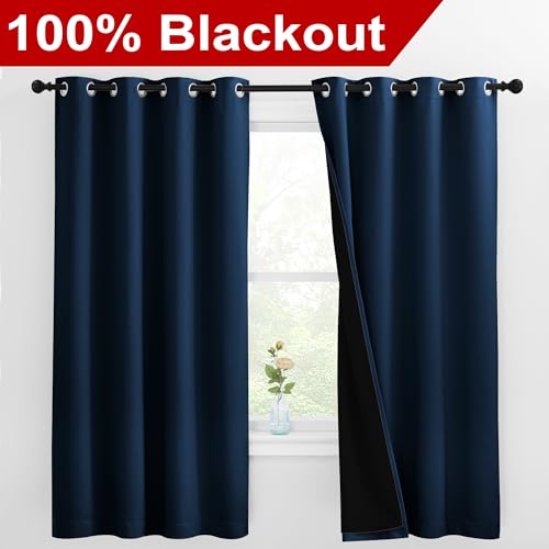 100% Blackout Curtains with Black Liners (Moroccan Blue / 55"W x 68"L (Pack of 2))