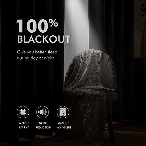 100% Blackout Linen Curtains for Bedroom 52x54 Inches Taupe (Taupe / 52"W x 54"L (Pack of 2))