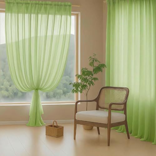 Sheer Curtains 63 Inch Length 2 Panels (42"W x 63"L (Pack of 2) / Lime)