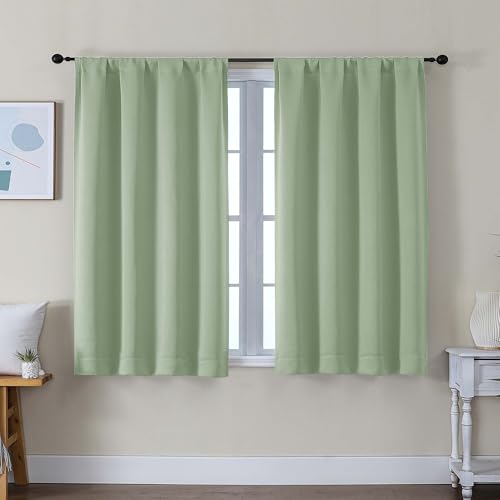 Ava Light Green Short Blackout Curtains for Bedroom 45 Inches Long 2 Panels Set (Light Green / 40"W x 45"L (Pack of 2))