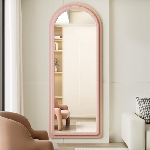 Floor Mirror Full Length Mirror with Stand (Arched - Pink)