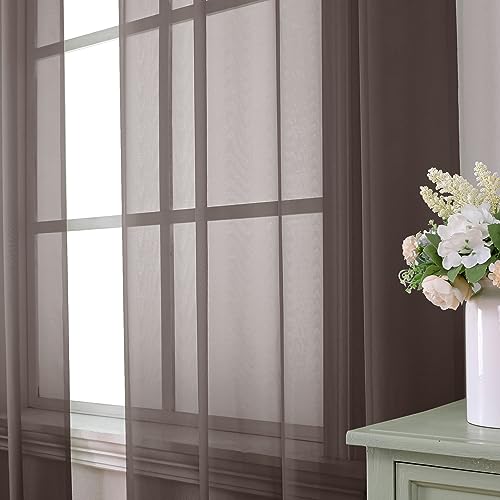 Chocolate Sheer Curtains 63 Inches Long 2 Panels (40"W x 63"L (Pack of 2) / Chocolate)