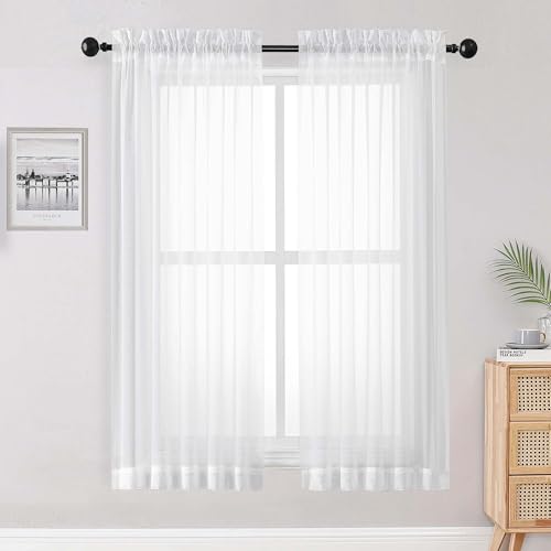 White Sheer Curtains 68 Inch Length 2 Panels Set for Bedroom Living Room (White / 42"W x 68"L (Pack of 2))