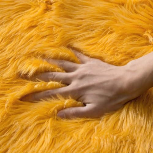 Luxury Super Soft Fluffy Area Rug Faux Fur Sheepskin Rug Decorative Plush Shaggy Carpet for Bedside Sofa Floor Nursery Fall Decor 2 x 3 Feet (2' x 3' (Sheepskin) / Orange Yellow)
