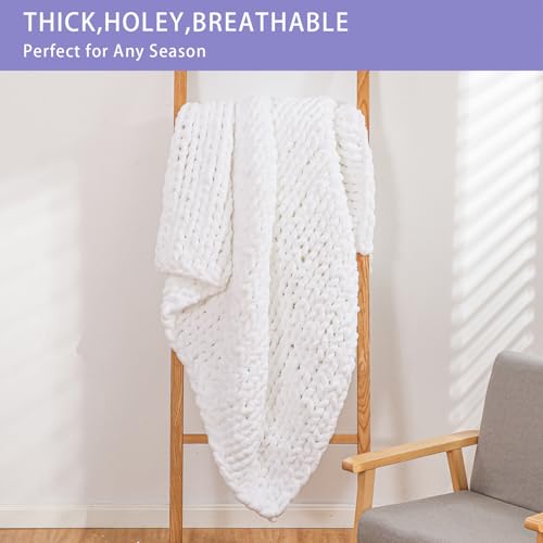 Chunky Knit Throw Blanket for Couch (White / 40"x40" (Small Size Throw）)