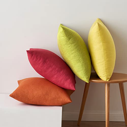 Pack of 4 Decorative Outdoor Throw Pillow Covers Linen Waterproof Pillow Covers Summer Farmhouse Cushion Cases for Patio Garden Tent Balcony Couch Sofa 18x18 Inch Red (18" x 18" (Pack of 4) / Red/Green)