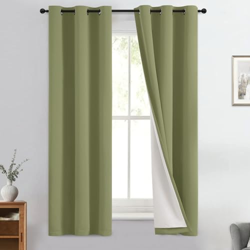 Sage Blackout Curtains 63 Inches Long for Bedroom 40" Wide 2 Panel (40"W x 63"L (Pack of 2) / Sage Green)