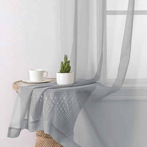 Light Grey Sheer Curtains 45 Inch Length 2 Panels Set (42"W x 45"L (Pack of 2) / Light Grey)
