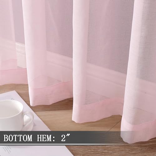 Sheer Curtains Bedroom Linen Textured Curtain Sheers Light Filtering Voile Rod Pocket Curtains for Living Room (38"W x 84"L (Pack of 2) / Pink)