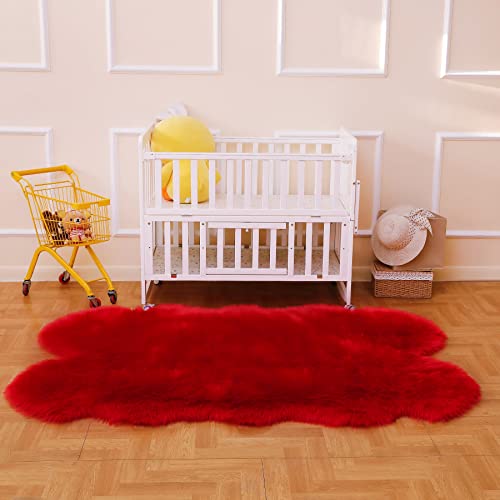 Faux Fur Rug Red Fluffy Sheepskin Area Rug (Red / 4' x 6' (Sheepskin))