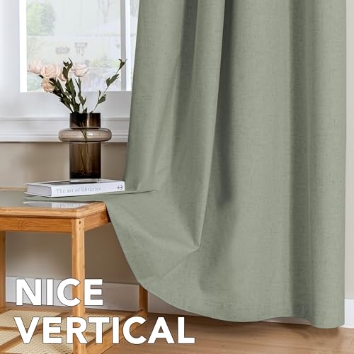 100% Blackout Linen Curtains 108" L Heathered Dried Sage (Heathered Dried Sage / 52"W x 108"L (Pack of 2))