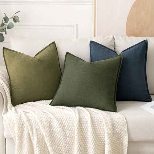 Decorative Linen Pillow Covers 20x20 Inch Dark Olive Green (Dark Olive Green / 20" x 20" (Pack of 2))