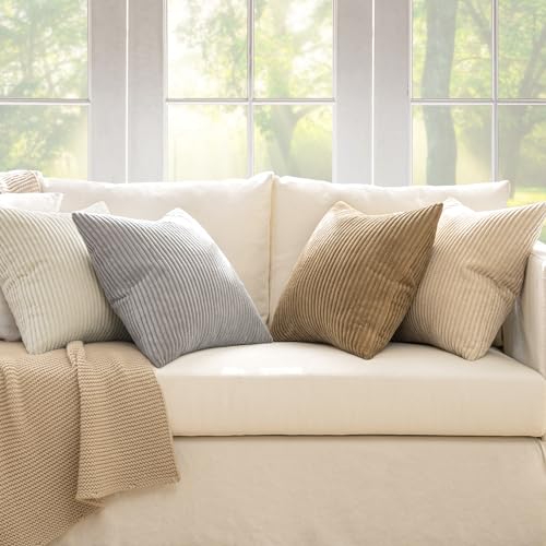 Soft Corduroy Decorative Throw Pillow Covers Neutral 18x18 (18" x 18" (Pack of 4) / Neutral)