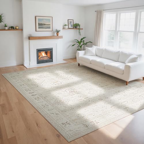 8x10 Washable Area Rugs for Living Room (8' x 10' (Rectangular) / Light Brown-milky White-dark Brown-black)