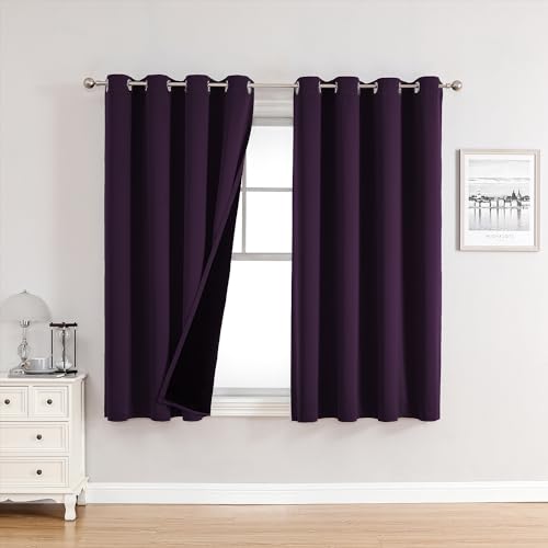 100% Blackout Curtains for Bedroom 63 Inches Long 2 Panels Set (52"W x 63"L (Pack of 2) / Royal Purple)