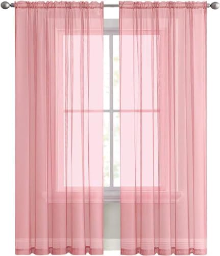 Sheer Voile Window Treatment Rod Pocket Curtain Panels for Kitchen Bedroom Living Room Drapes Sunlight Filtering Privacy Semi Home Decor Assorted Colors Sizes (Blush / 52"W x 90"L (Pack of 2))