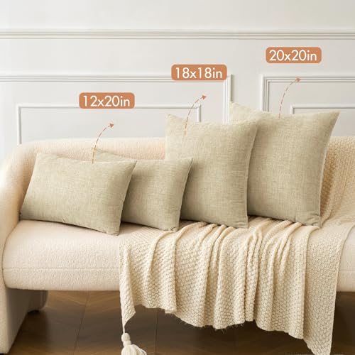 Soft Chenille Throw Pillow Covers Beige 20x20 Inch Pack of 2 (20" x 20" (Pack of 2) / Beige)