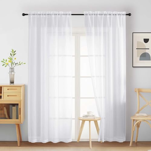 Sheer White Curtains 84 Inches Long 2 Panels (42"W x 84"L (Pack of 2) / White)