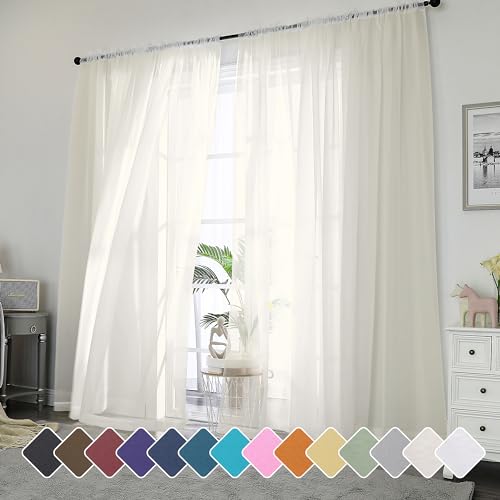 Ivory Sheer Curtains 96 Inch Length 2 Panels Set (Ivory / 42"W x 96"L (Pack of 2))